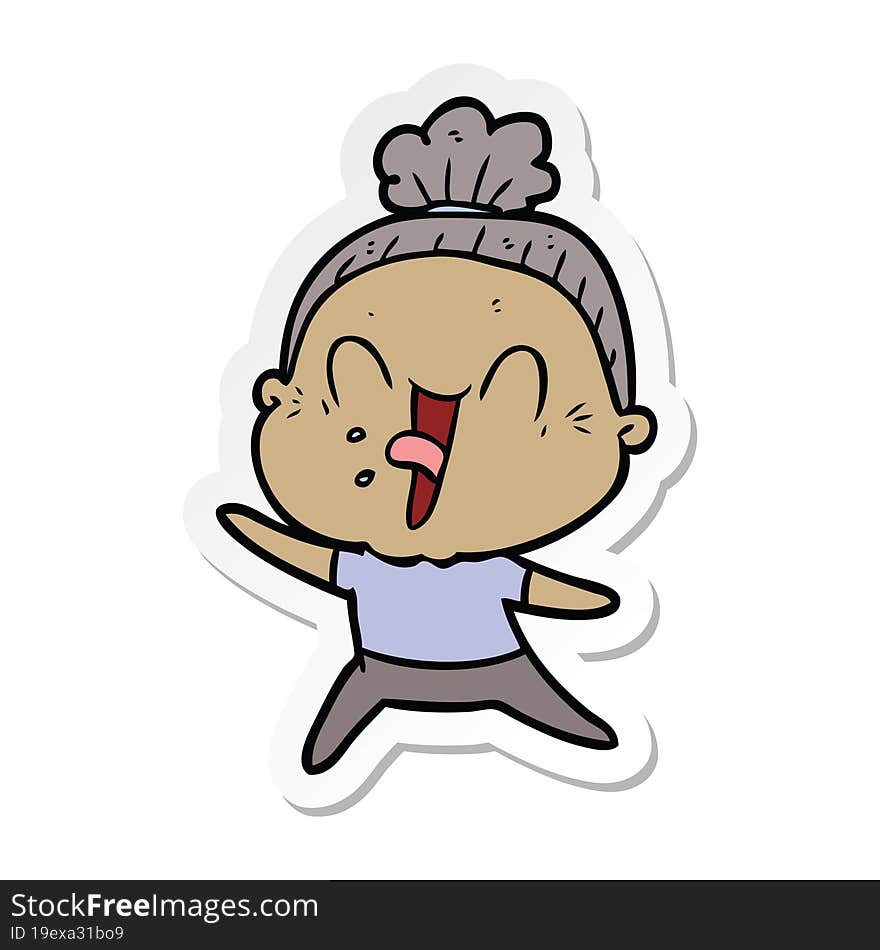 sticker of a cartoon happy old woman