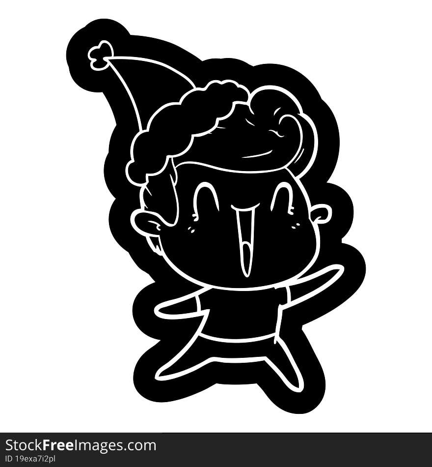 cartoon icon of a excited man wearing santa hat