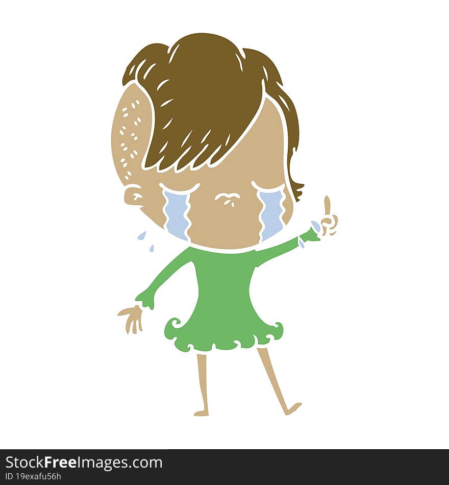 flat color style cartoon crying girl