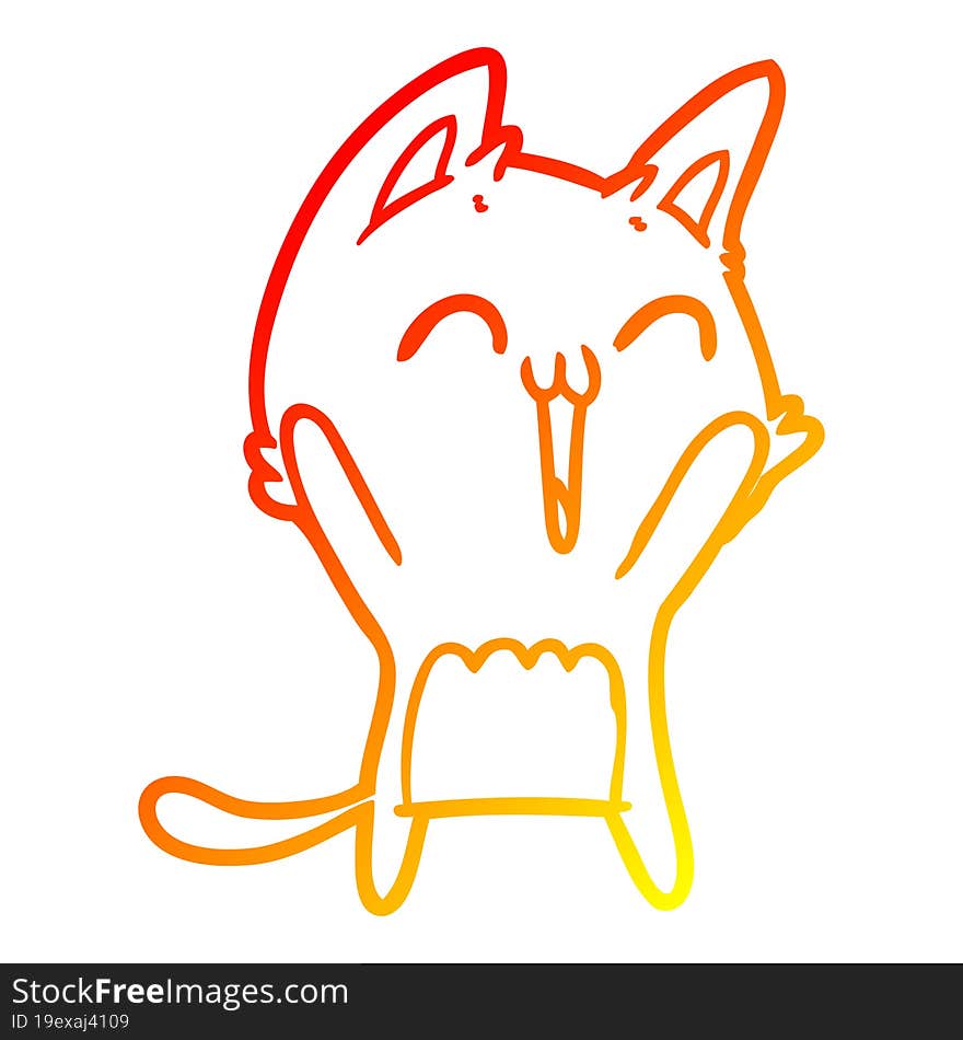 warm gradient line drawing happy cartoon cat meowing