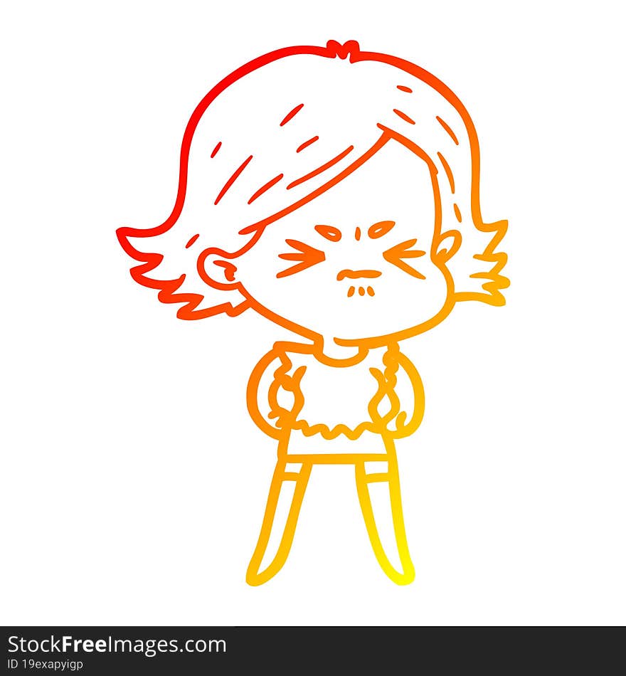 warm gradient line drawing of a cartoon angry woman