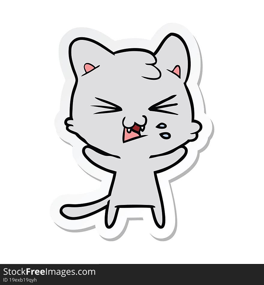 Sticker Of A Cartoon Hissing Cat