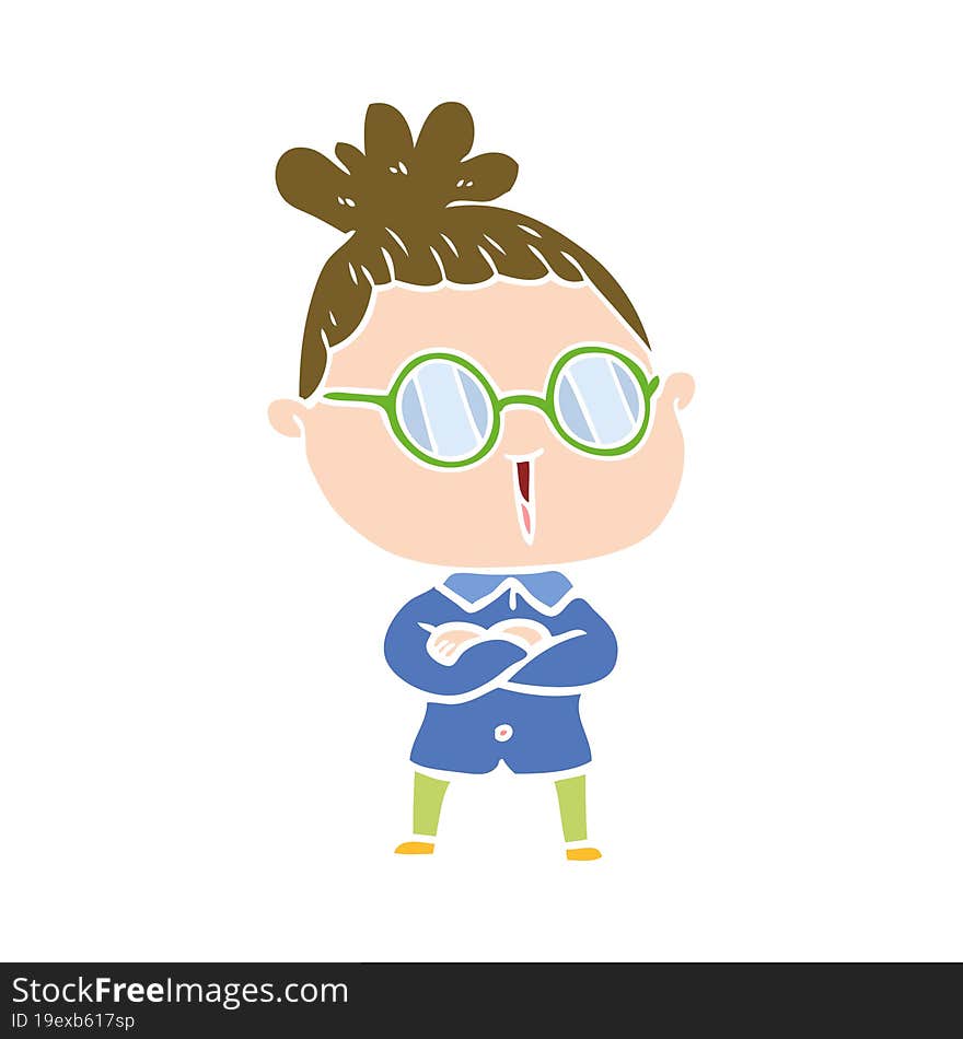 flat color style cartoon woman wearing spectacles