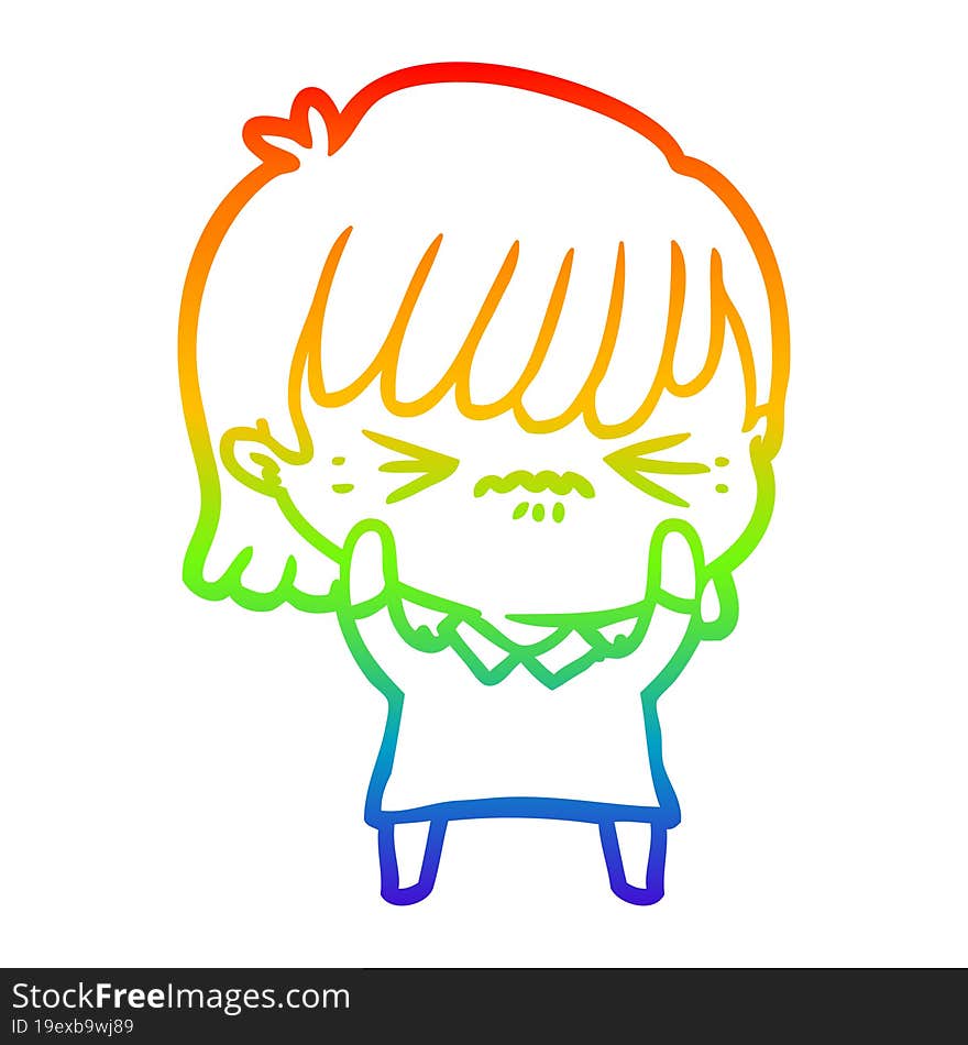 rainbow gradient line drawing annoyed cartoon girl