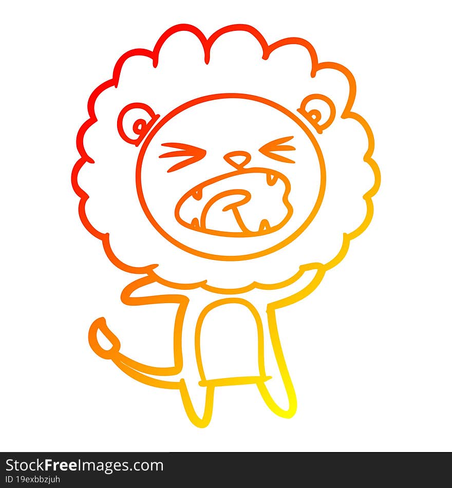 warm gradient line drawing of a cartoon lion