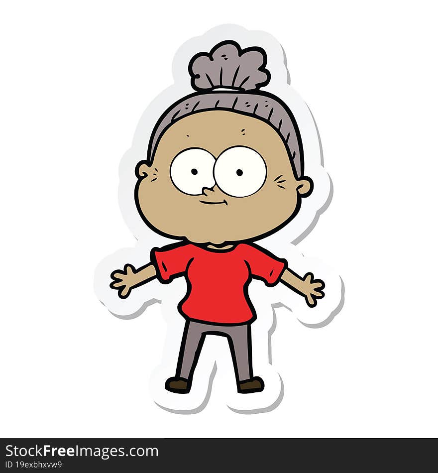 sticker of a cartoon happy old woman