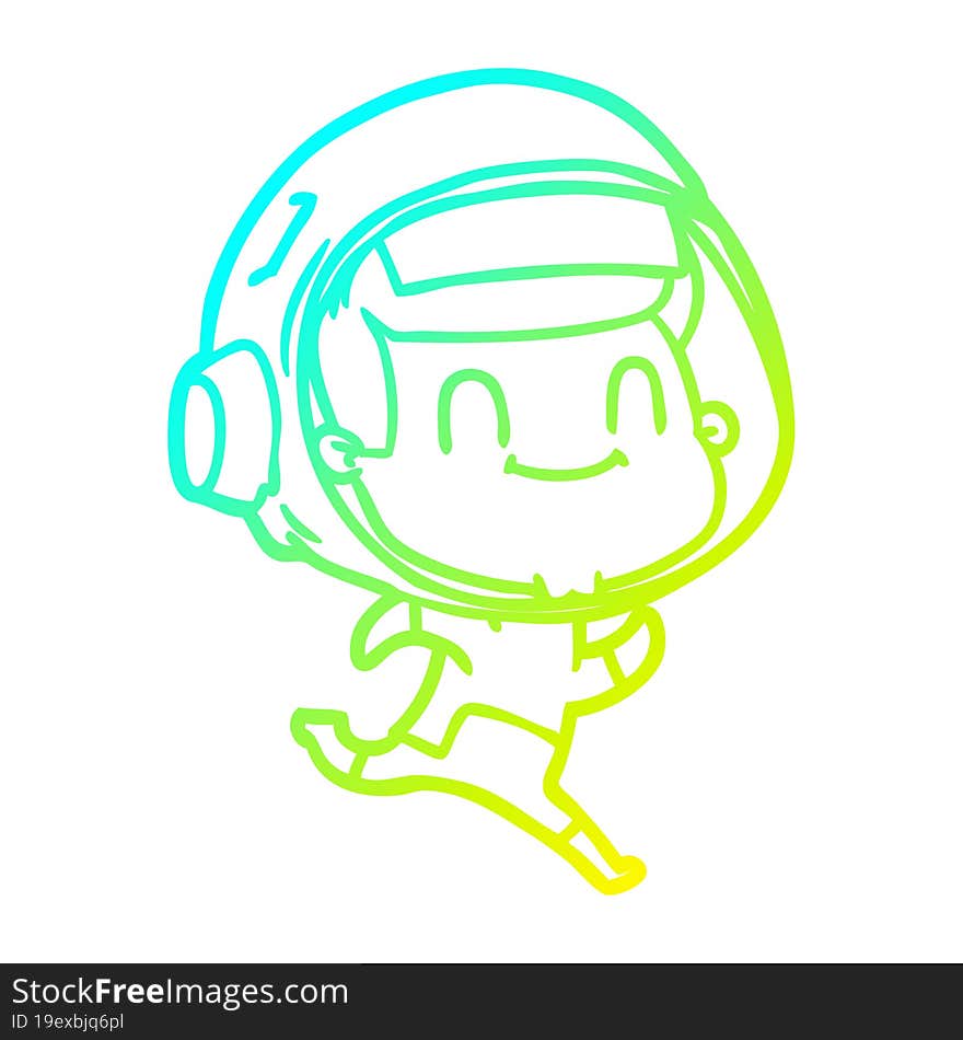 Cold Gradient Line Drawing Happy Cartoon Astronaut Man