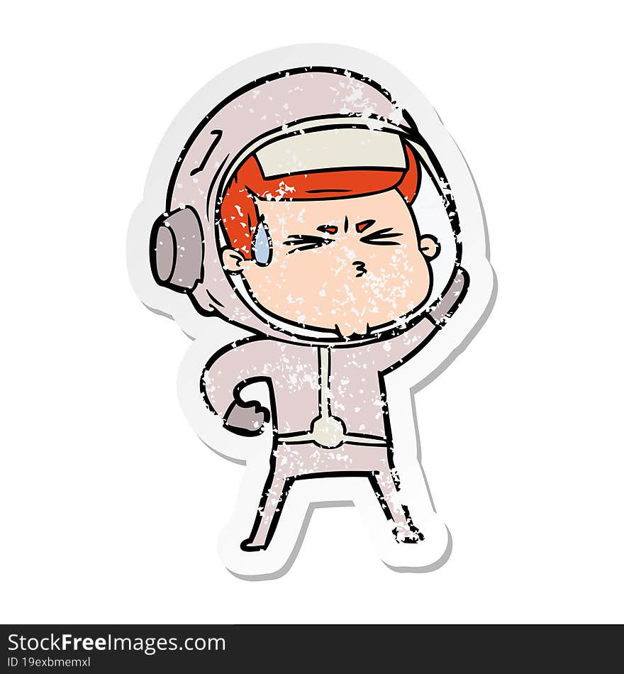 Distressed Sticker Of A Cartoon Stressed Astronaut