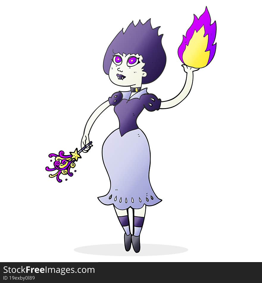 cartoon vampire girl casting fireball