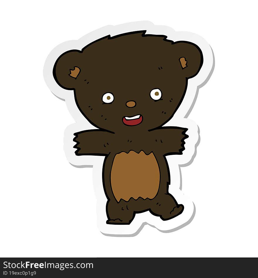 sticker of a cartoon teddy black bear cub