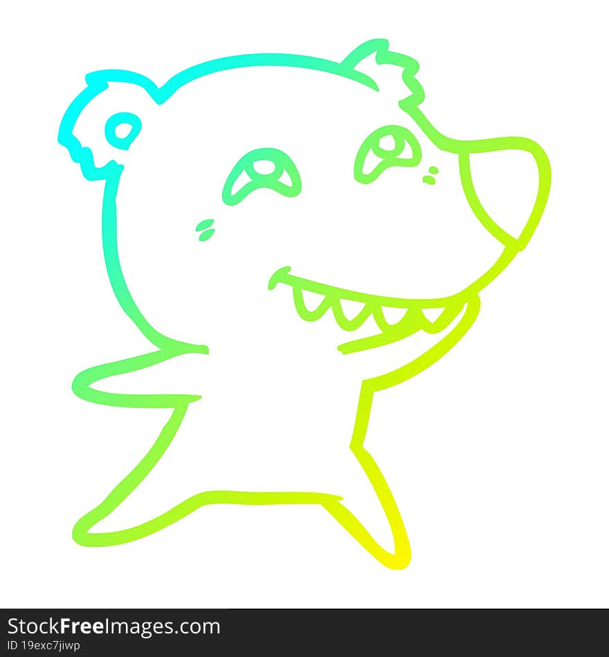 Cold Gradient Line Drawing Cartoon Bear Showing Teeth