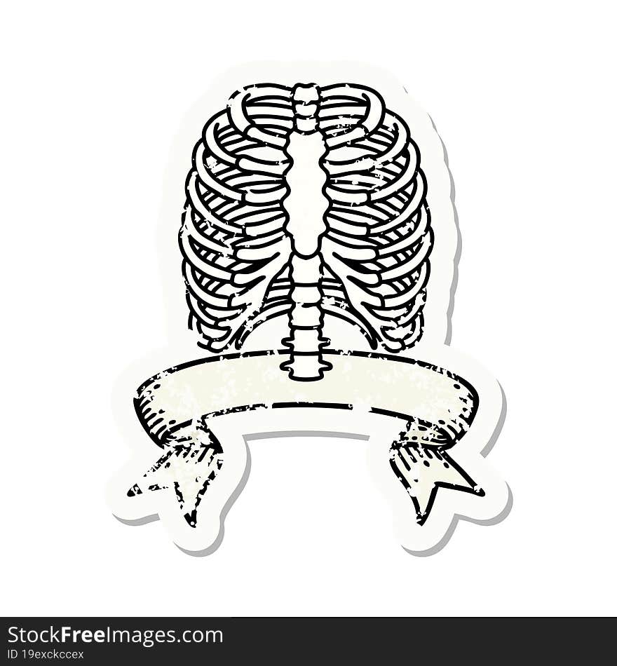 grunge sticker with banner of a rib cage