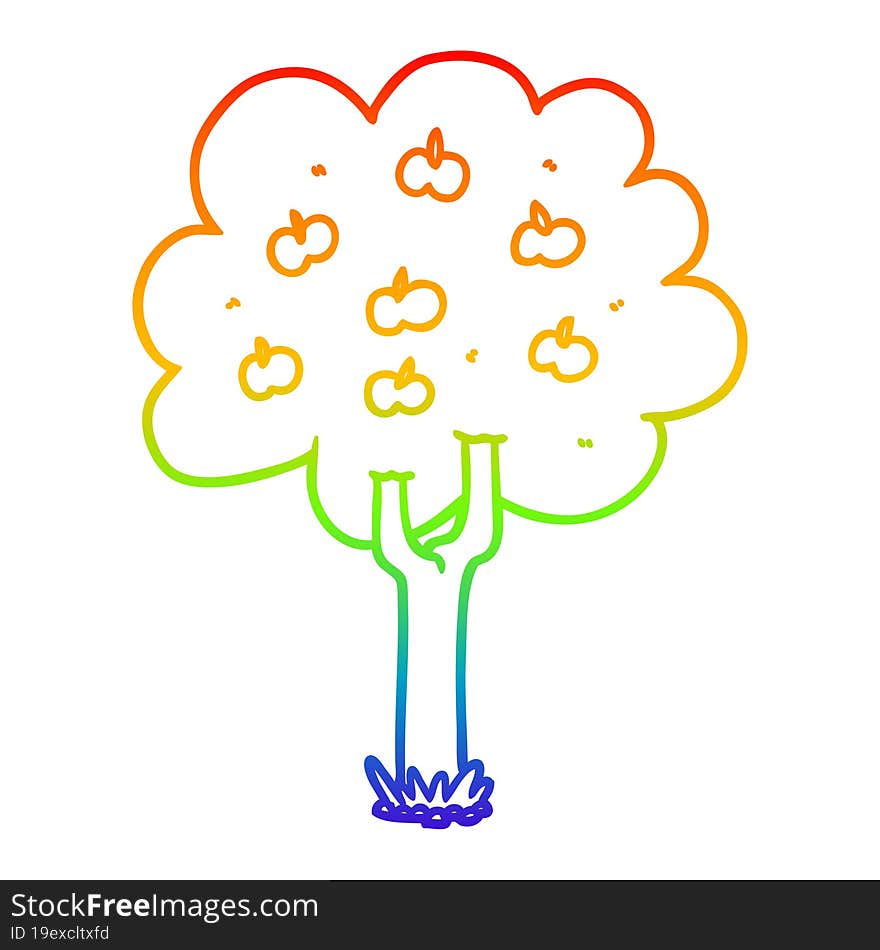 rainbow gradient line drawing cartoon apple tree