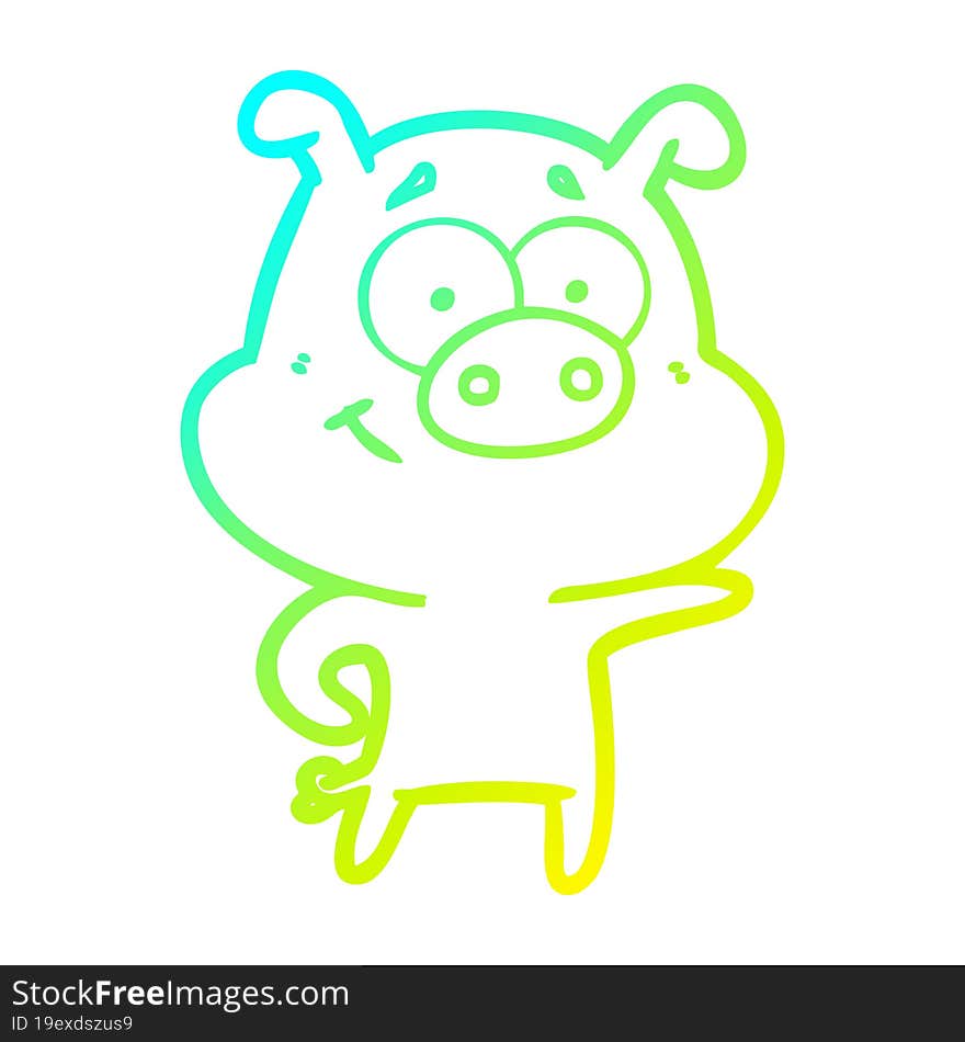 Cold Gradient Line Drawing Cartoon Pig Pointing