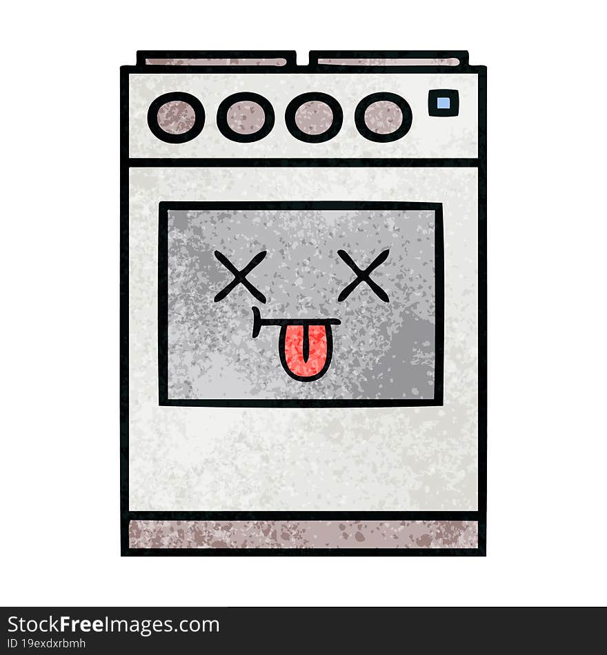 retro grunge texture cartoon of a kitchen oven