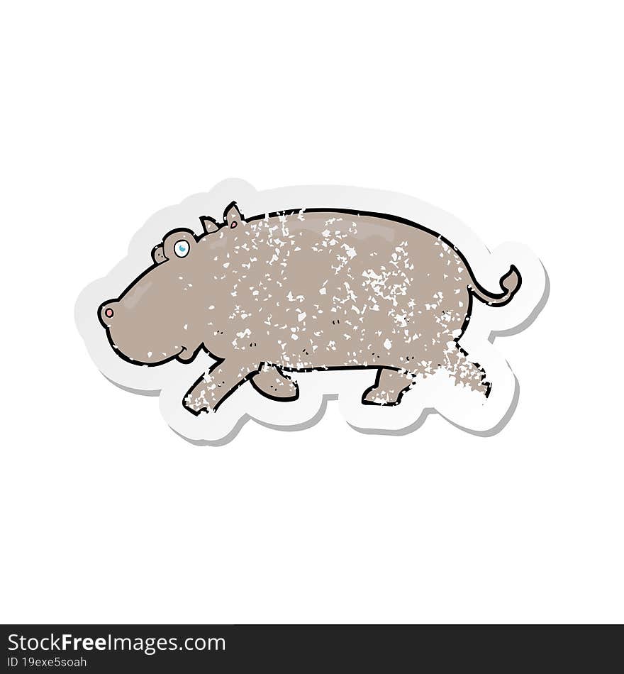 Retro Distressed Sticker Of A Cartoon Hippopotamus