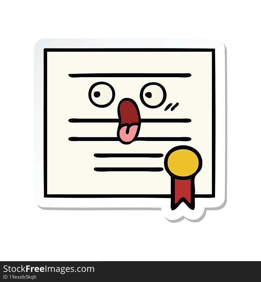 sticker of a cute cartoon graduation diploma