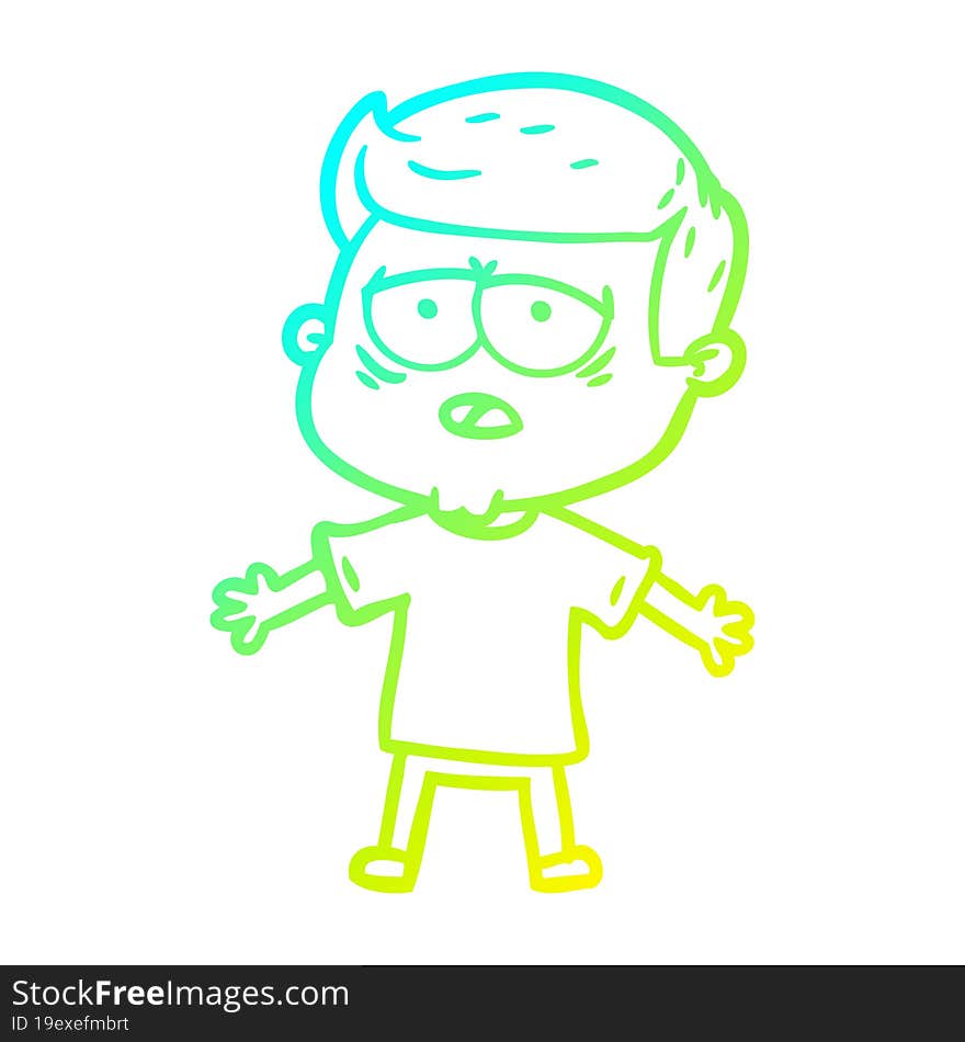 cold gradient line drawing of a cartoon tired man