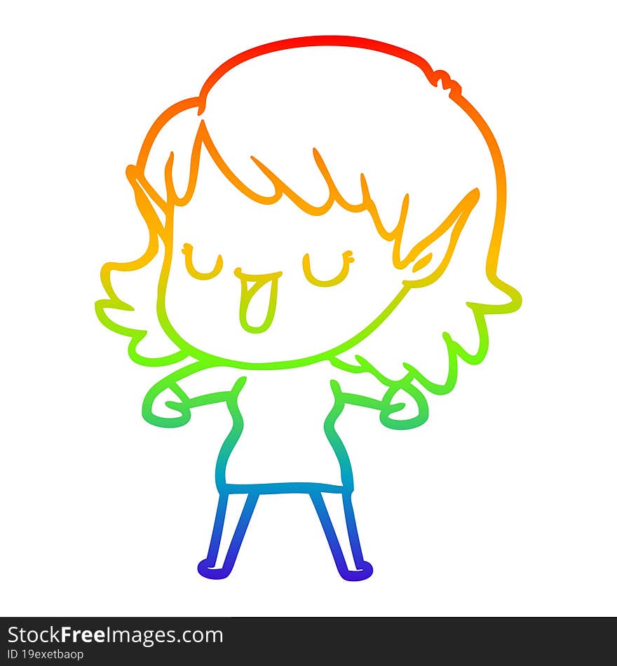 rainbow gradient line drawing cartoon elf girl