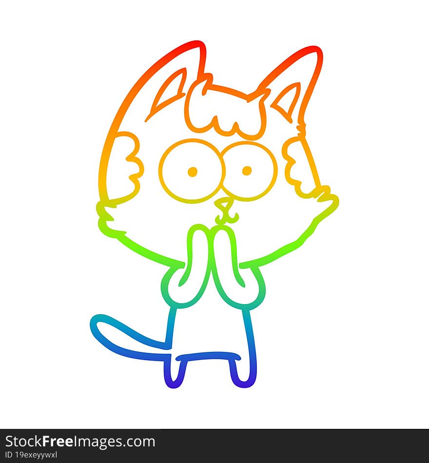 rainbow gradient line drawing of a happy cartoon cat