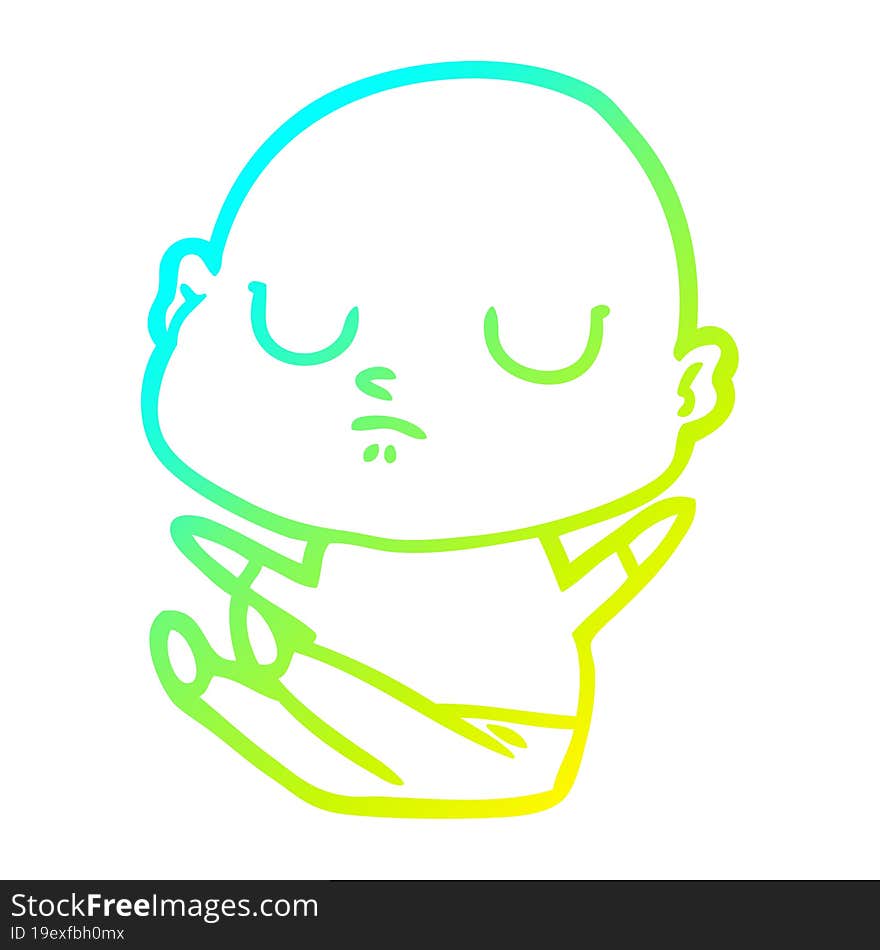 cold gradient line drawing of a cartoon bald man