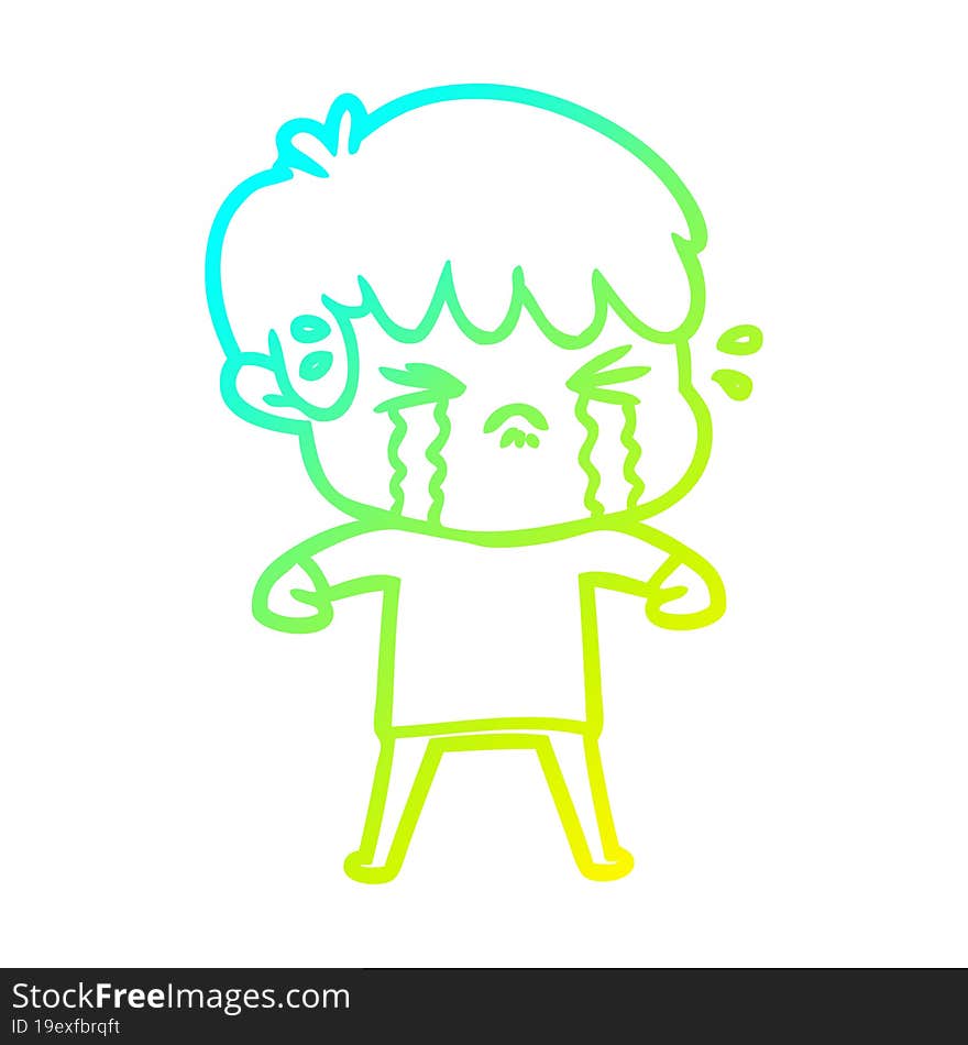 cold gradient line drawing cartoon boy crying