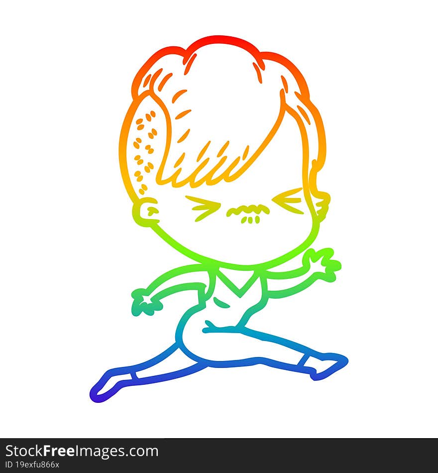 rainbow gradient line drawing cartoon annoyed hipster girl