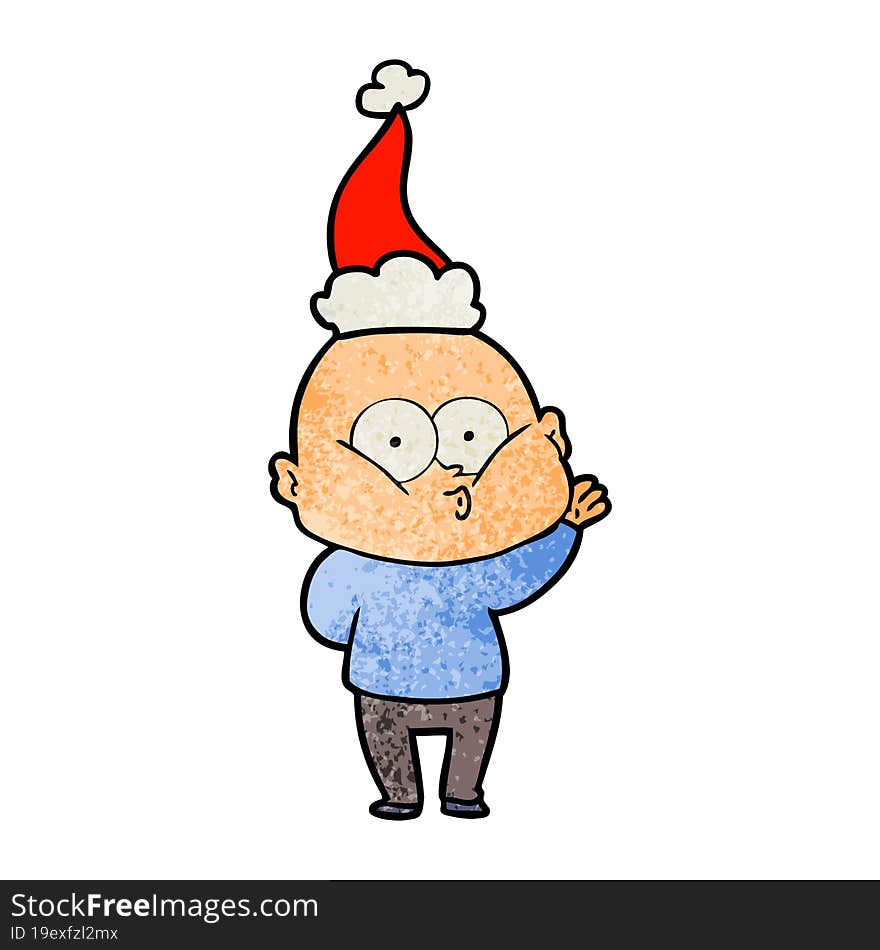 textured cartoon of a bald man staring wearing santa hat