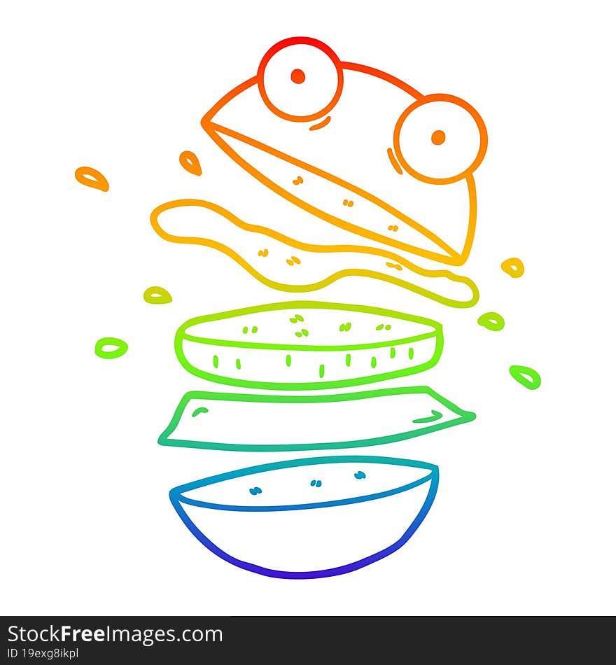 rainbow gradient line drawing of a cartoon amazing burger