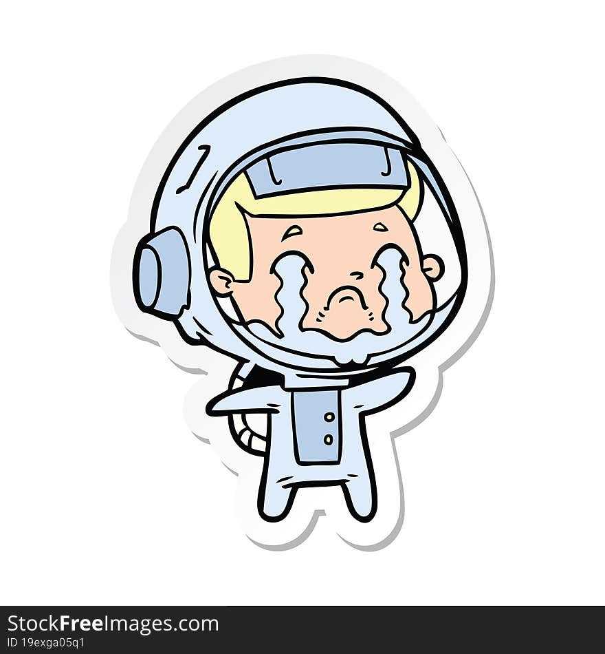 sticker of a cartoon crying astronaut