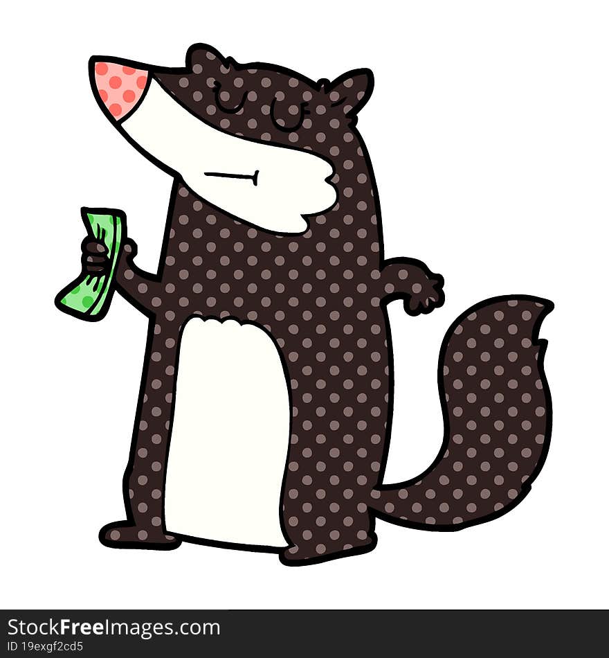 cartoon badger holding cash. cartoon badger holding cash