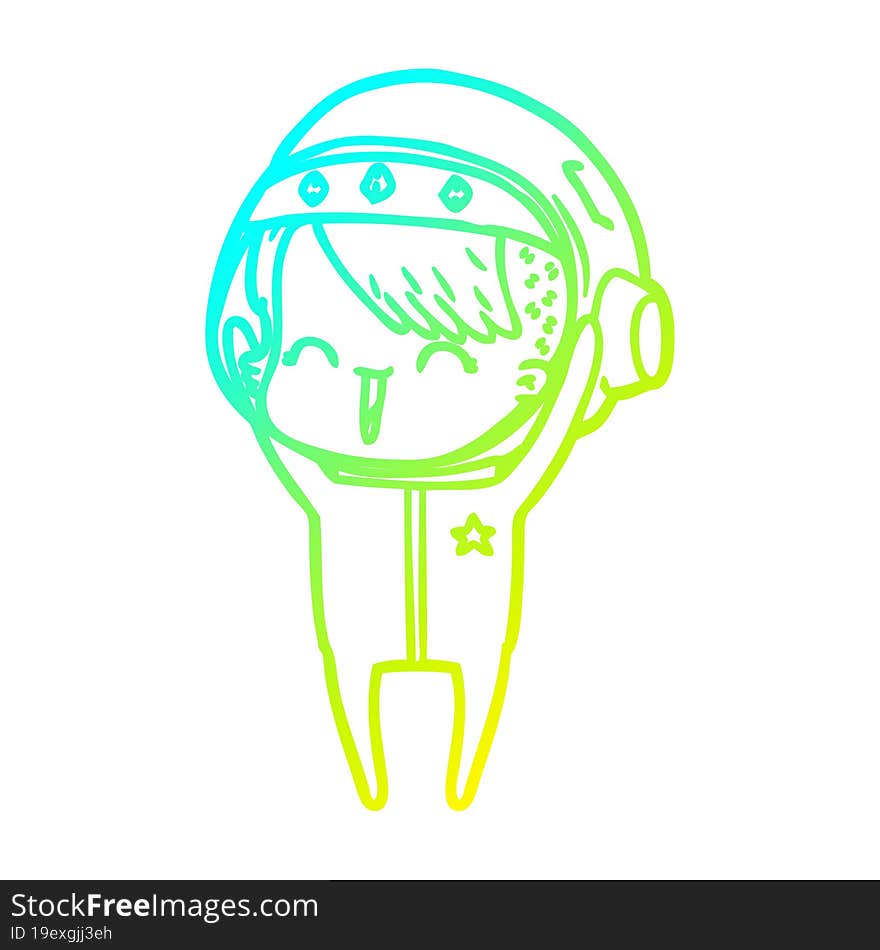 cold gradient line drawing happy cartoon space girl