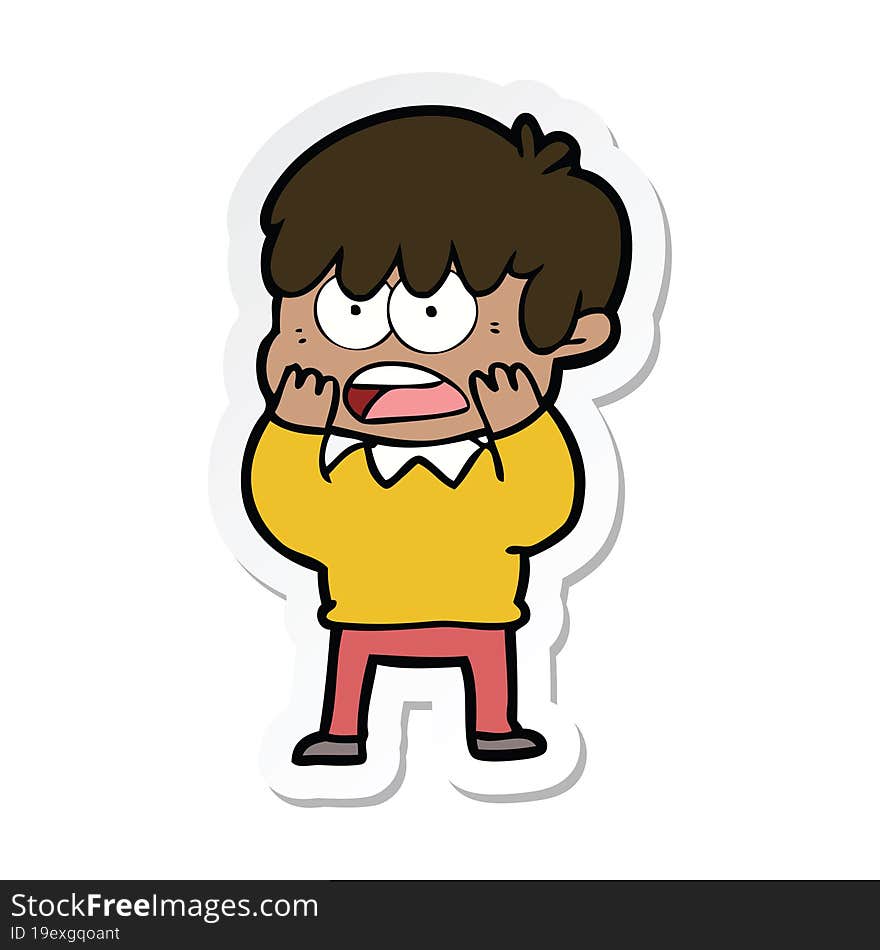 sticker of a worried cartoon boy