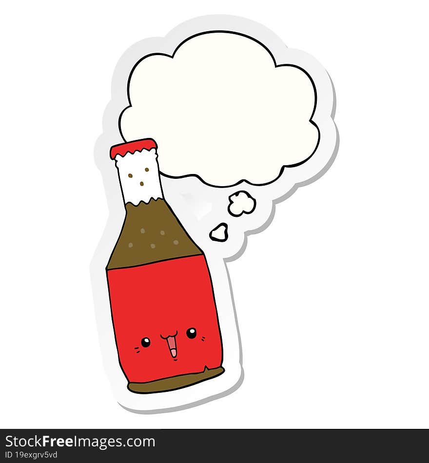 cartoon beer bottle and thought bubble as a printed sticker