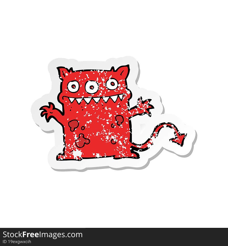 retro distressed sticker of a cartoon little monster