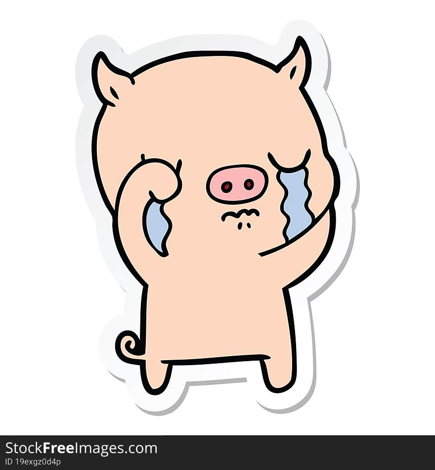 sticker of a cartoon pig crying