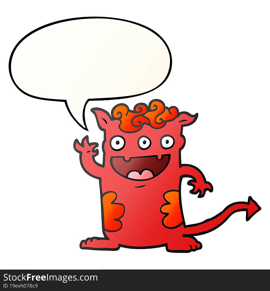 cartoon halloween monster and speech bubble in smooth gradient style