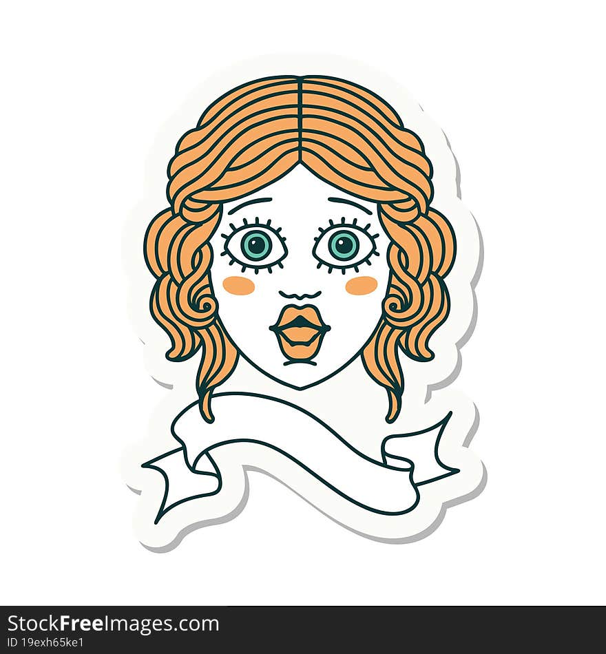 tattoo sticker with banner of female face