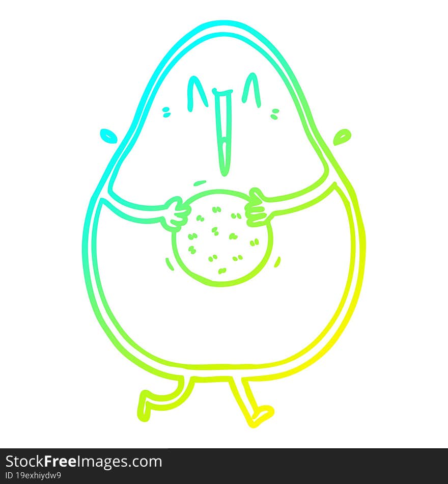 cold gradient line drawing of a happy cartoon avocado laughing