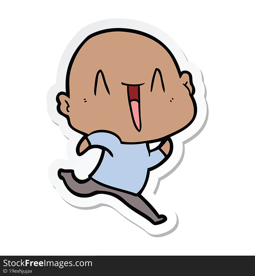 sticker of a happy cartoon bald man