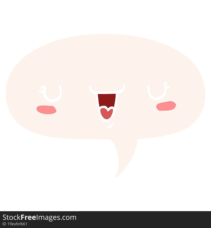 Cute Happy Face Cartoon And Speech Bubble In Retro Style