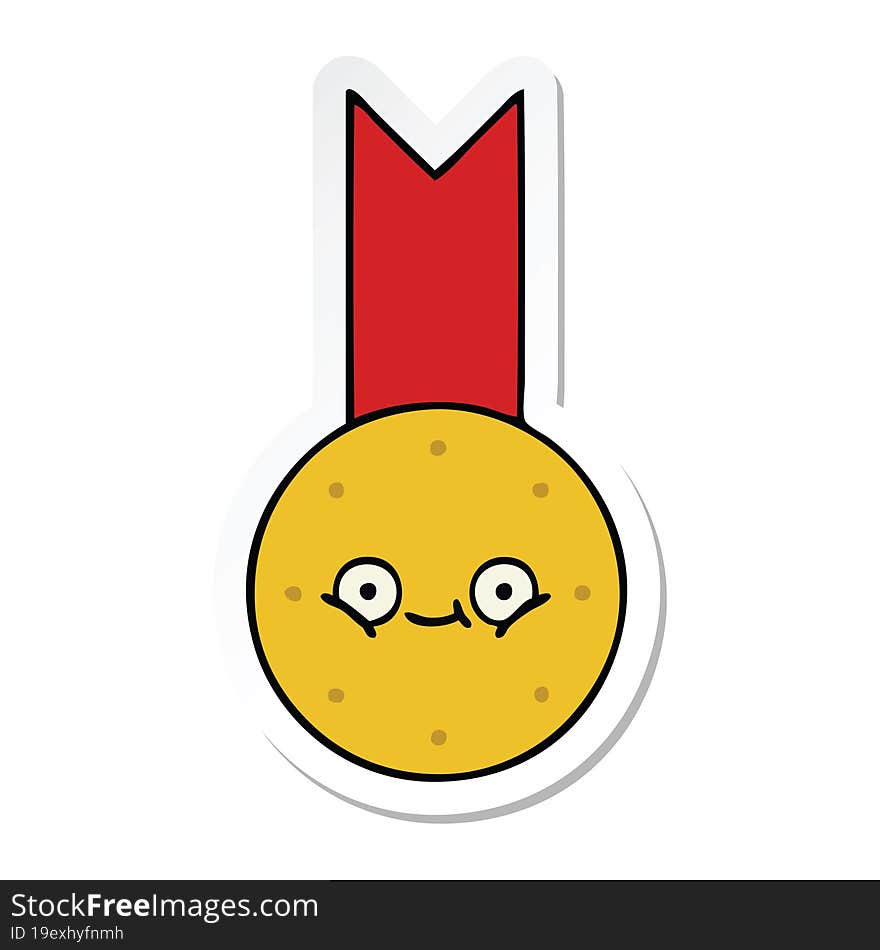 sticker of a cute cartoon gold medal