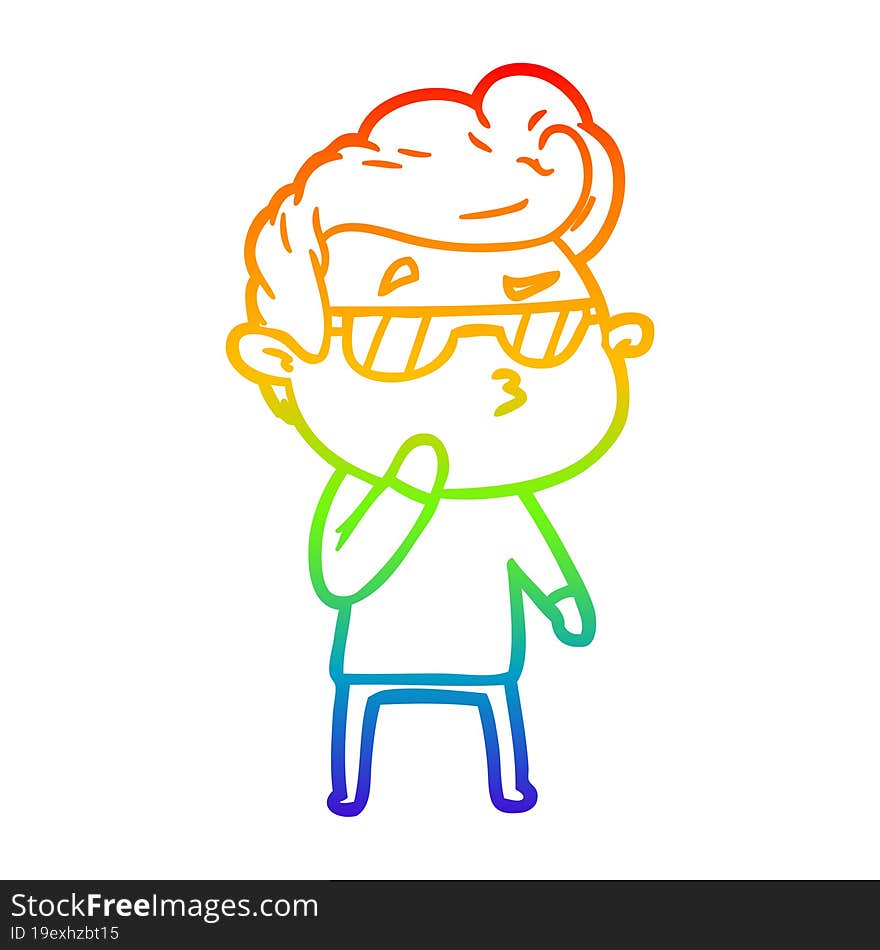 Rainbow Gradient Line Drawing Cartoon Cool Guy