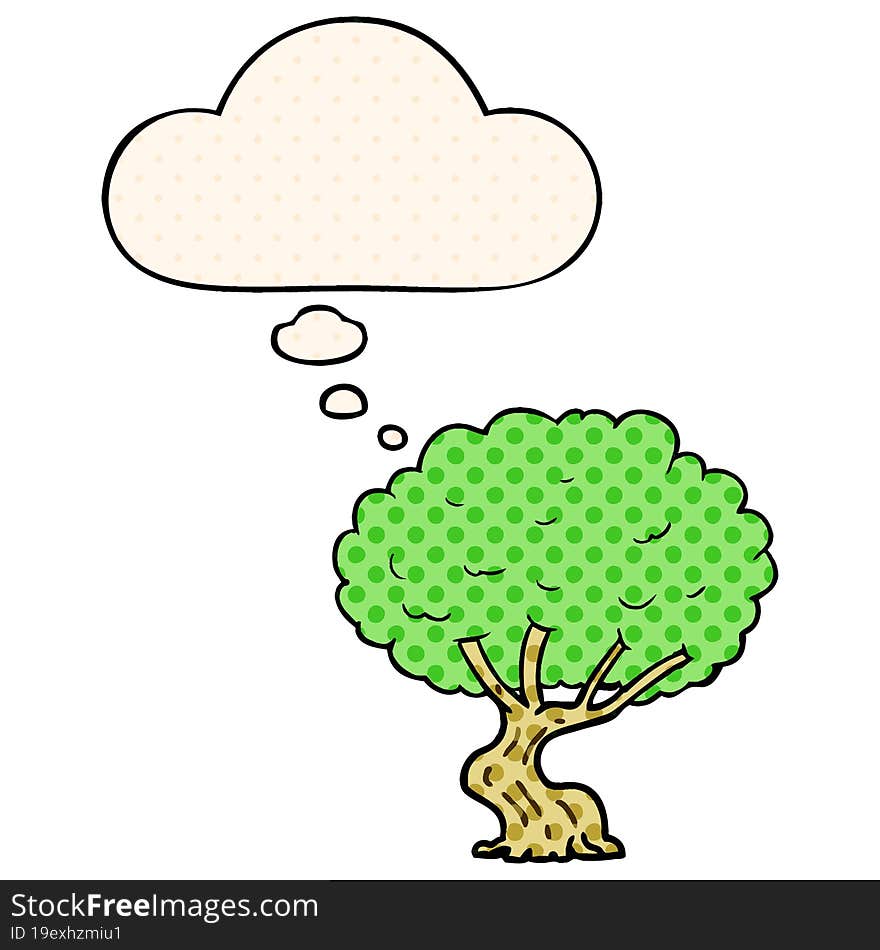 cartoon tree and thought bubble in comic book style