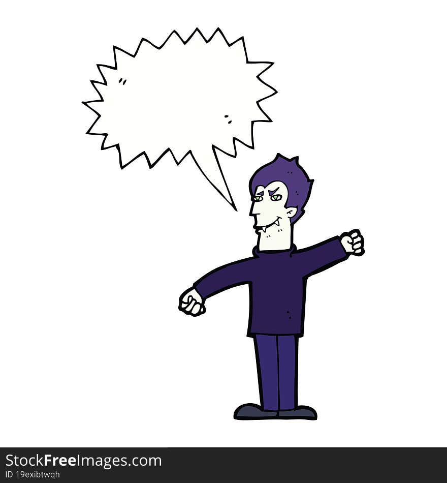 cartoon vampire man with speech bubble