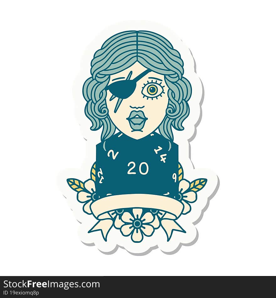 human rogue with natural 20 dice roll sticker