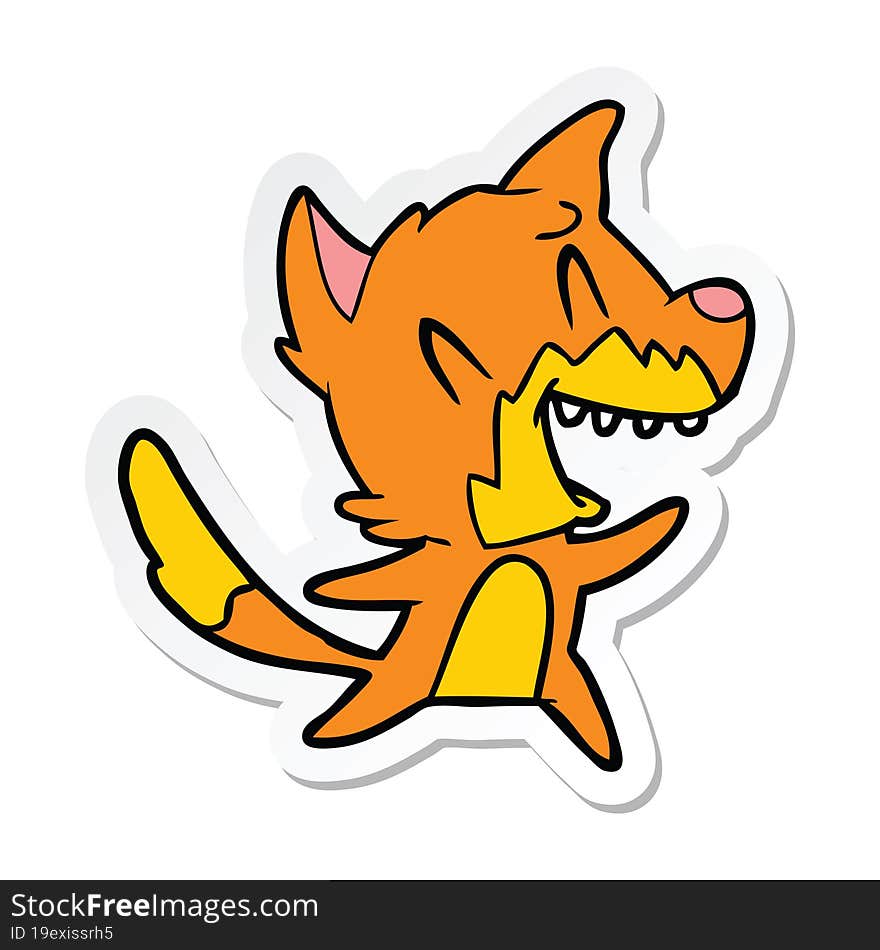 sticker of a laughing fox cartoon