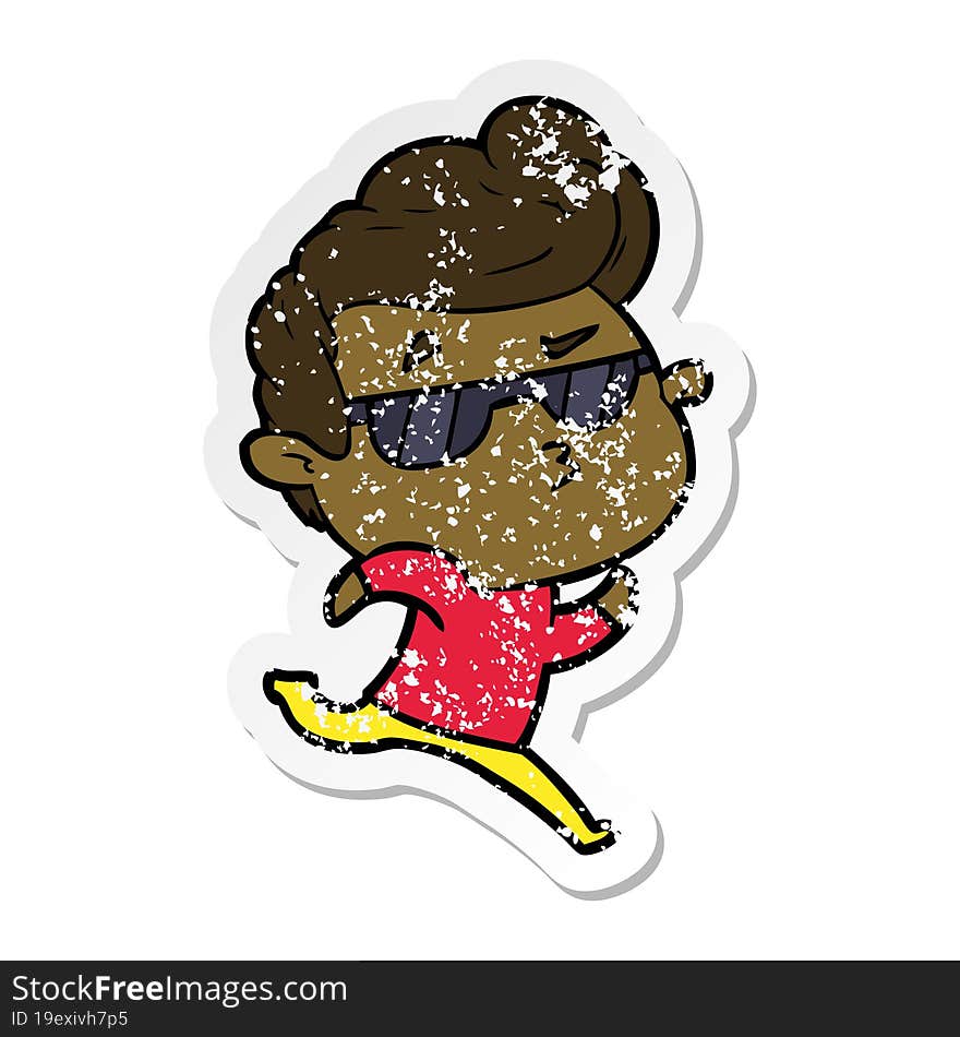 distressed sticker of a cartoon cool guy