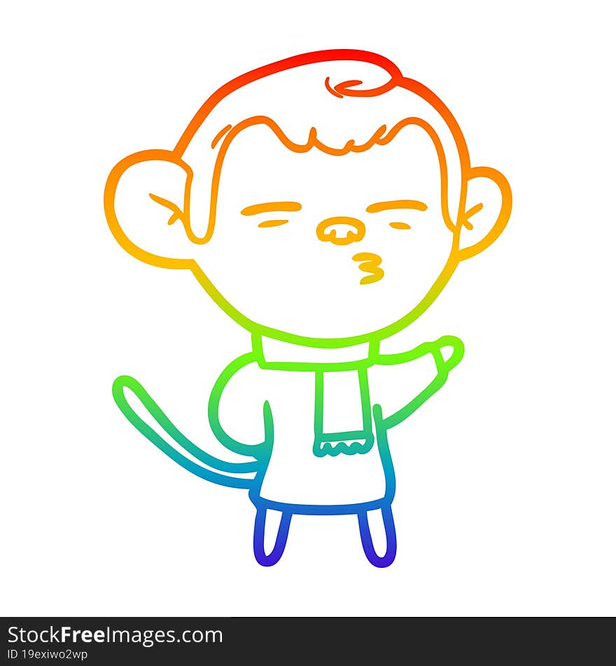 rainbow gradient line drawing cartoon suspicious monkey