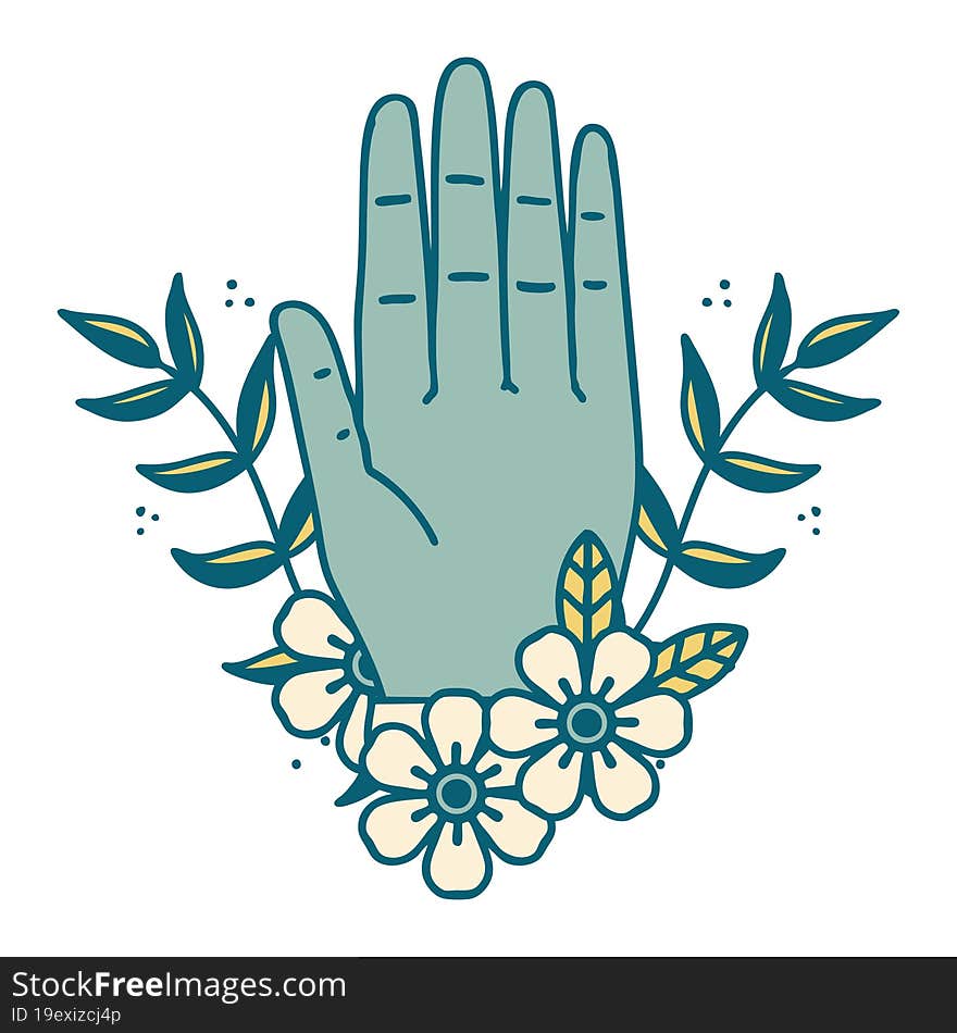 Tattoo Style Icon Of A Hand And Flower